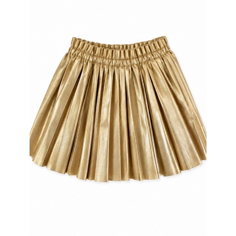 Girls Gold Metallic Faux Leather Pleated Skirt Size 6-7